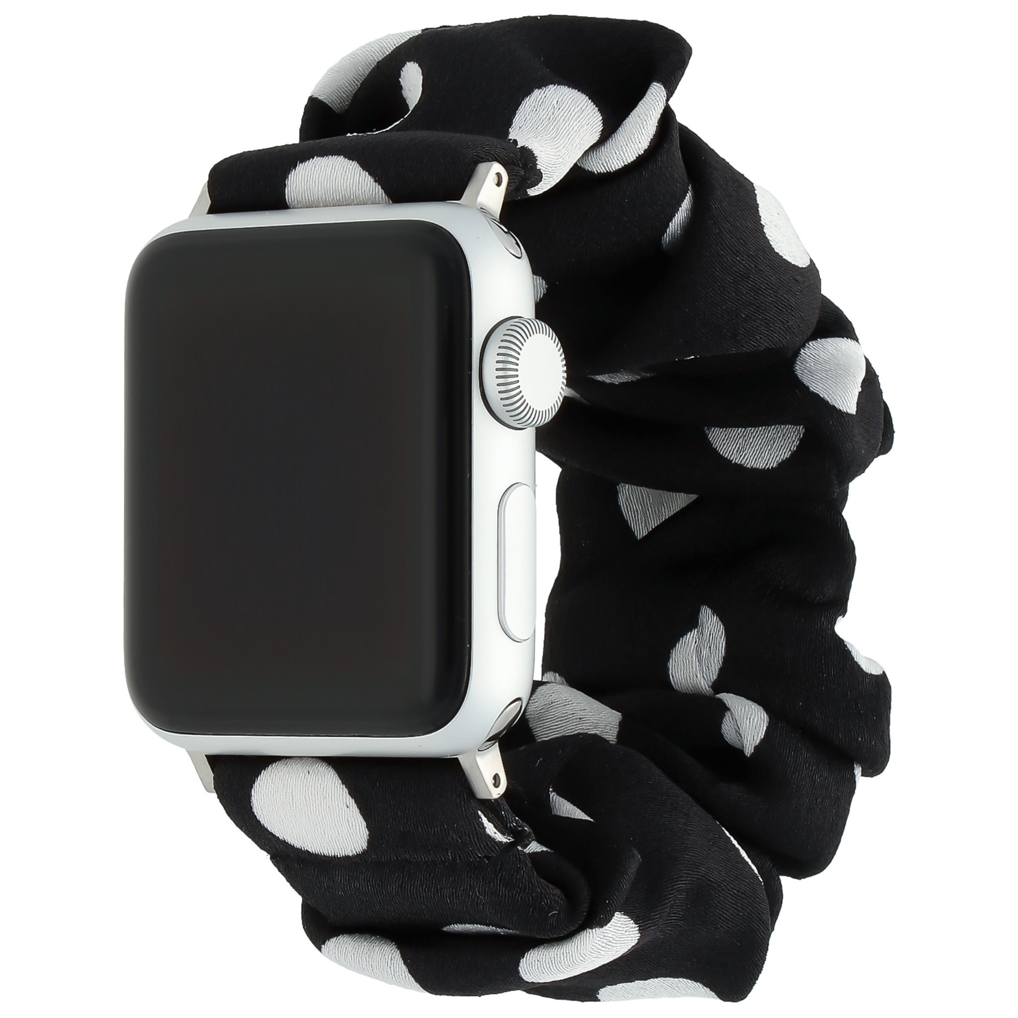 Apple Watch Nylon Scrunchie Strap - Black With White Polka Dots