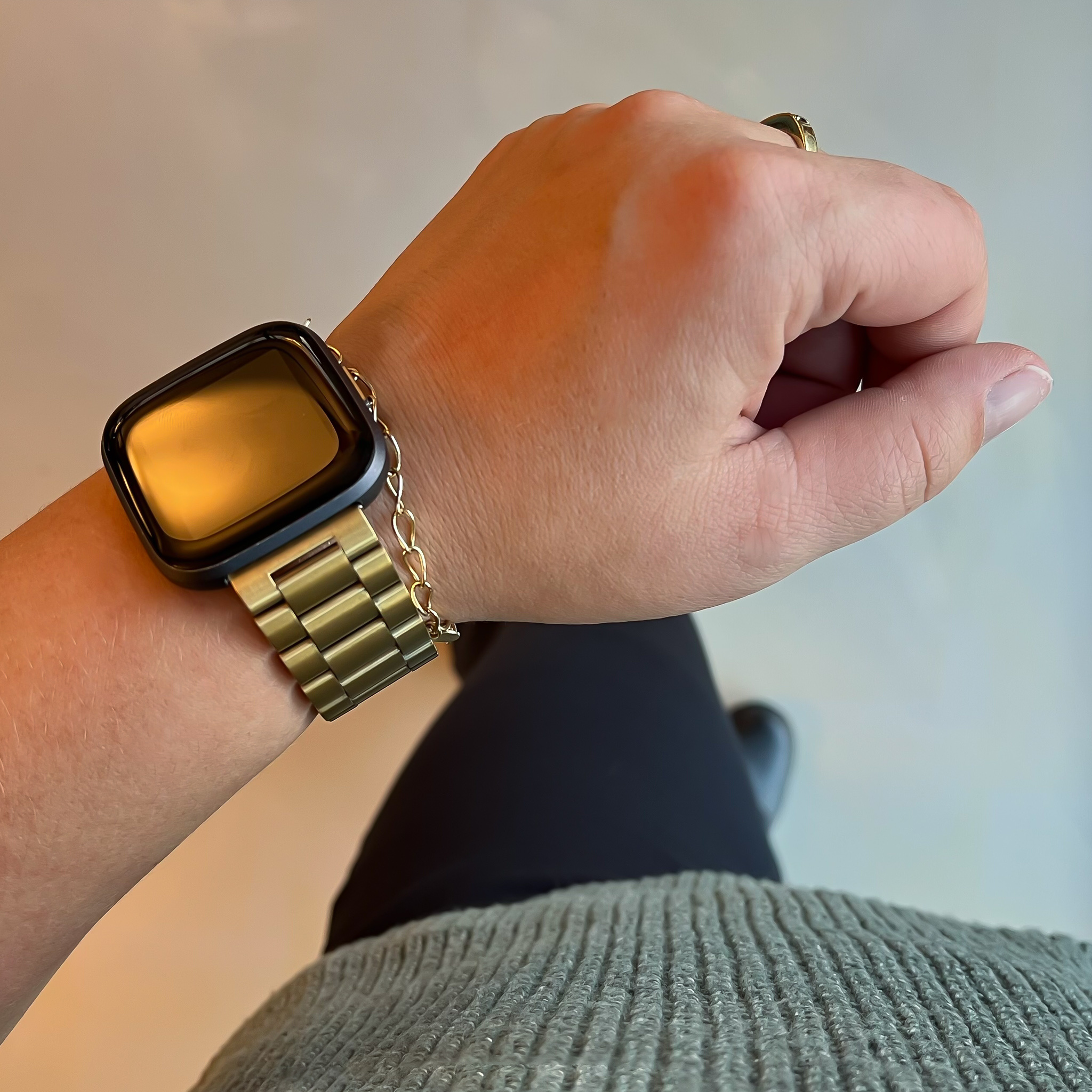 Fitbit Versa Beads Steel Link Strap - Gold