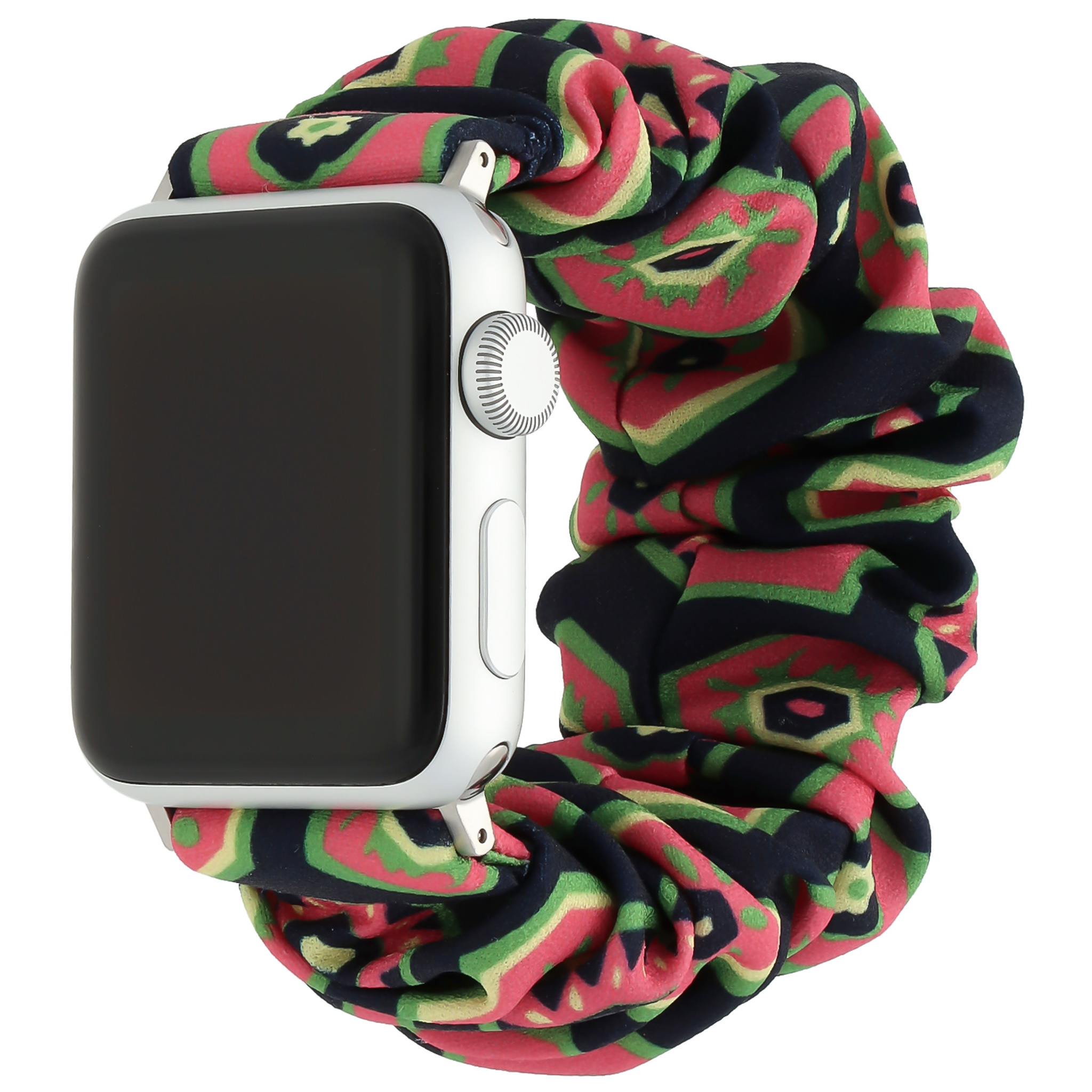 Apple Watch Nylon Scrunchie Strap - Dark Blue With Pink And Green