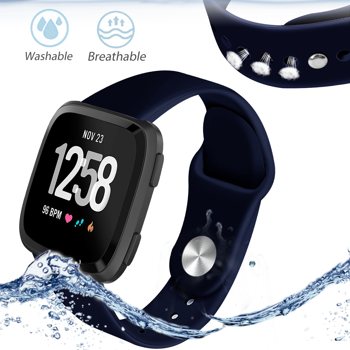 Fitbit Versa Silicone Sport Strap - Navy Blue