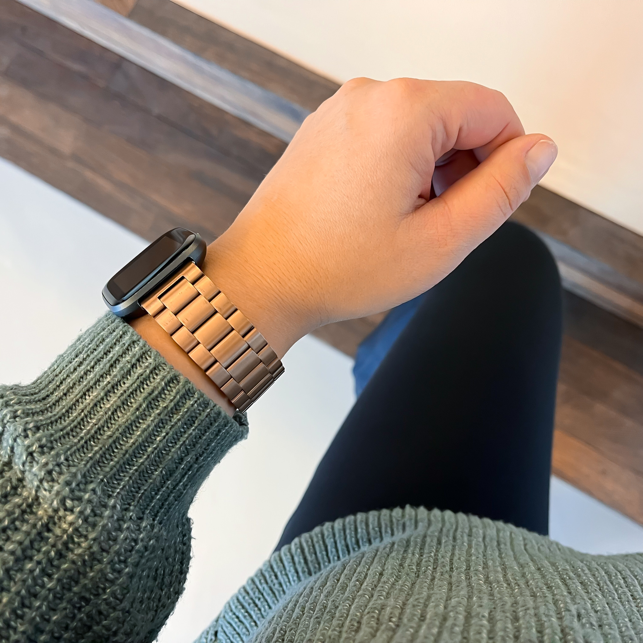 Fitbit Versa Beads Steel Link Strap - Rose Gold