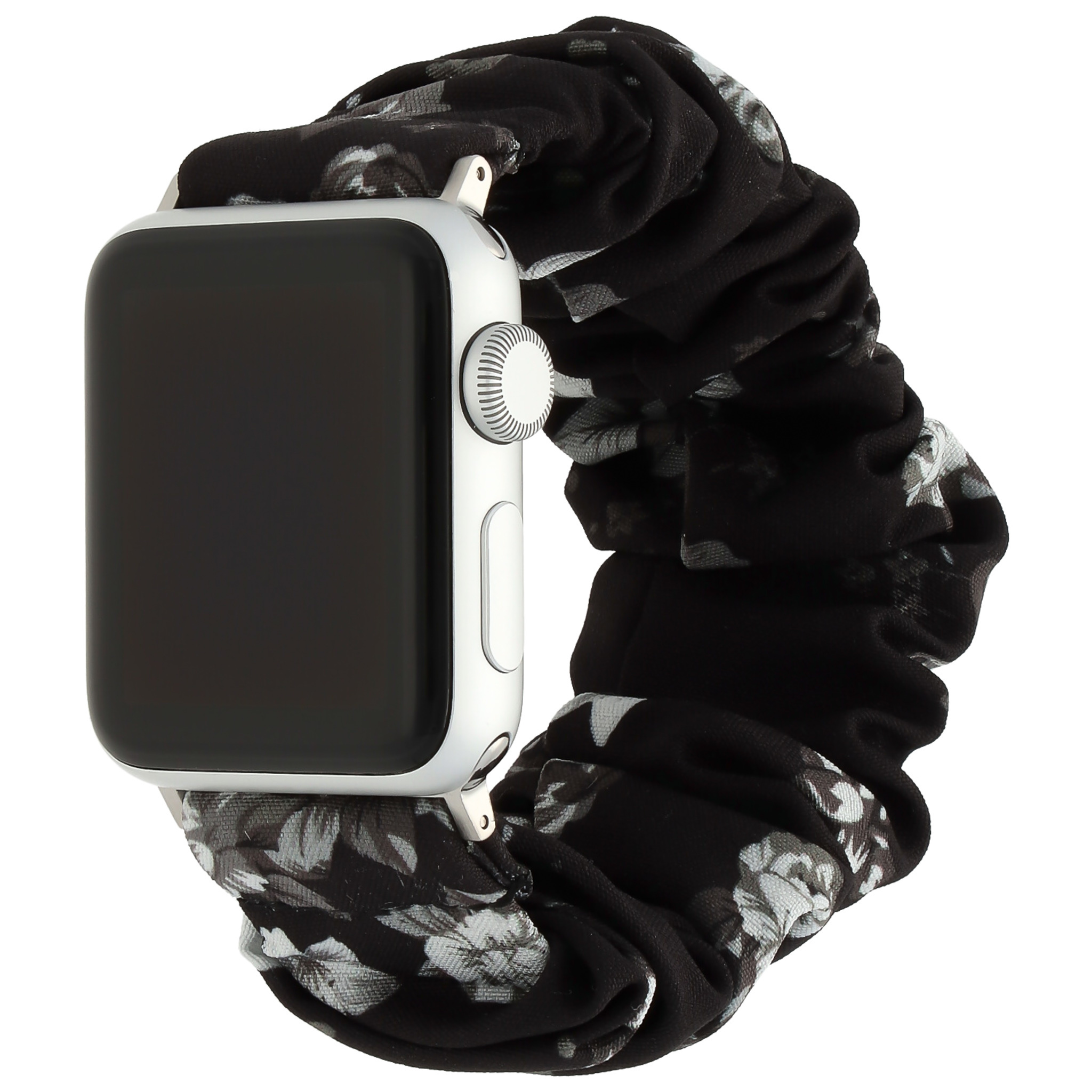 Apple Watch Nylon Scrunchie Strap - Black With Roses