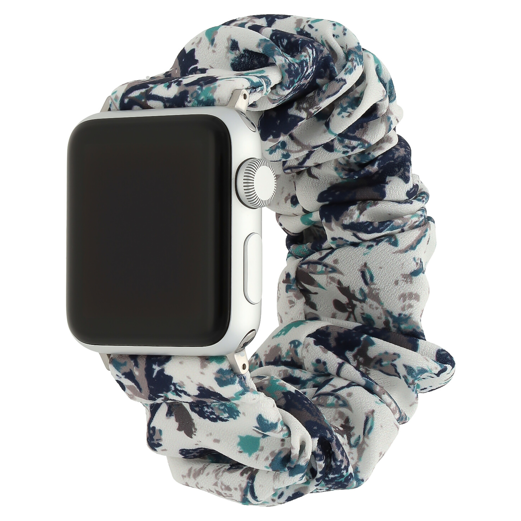 Apple Watch Nylon Scrunchie Strap - White With Leaves