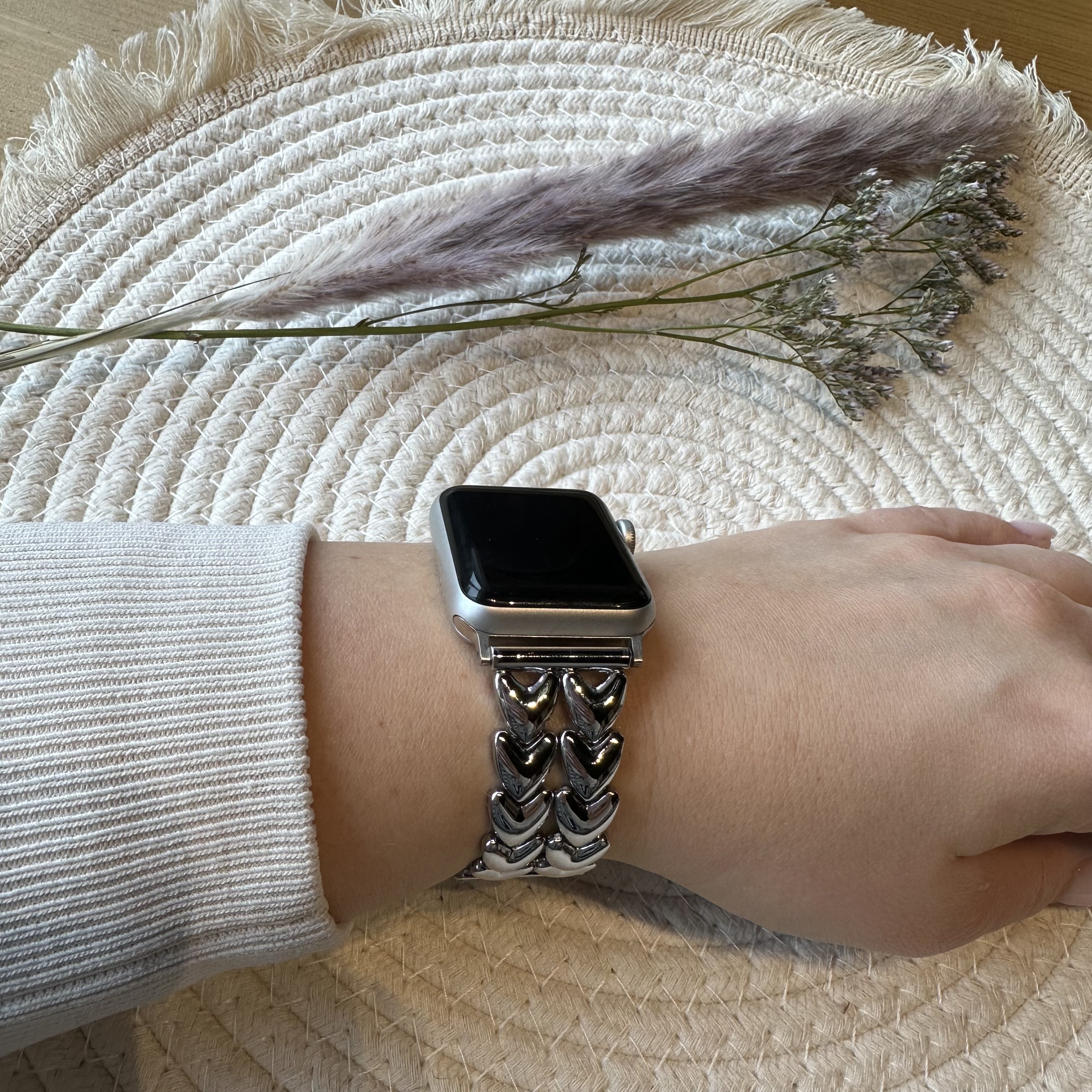 Apple Watch Heart Steel Link Strap - Silver