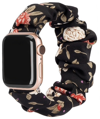 Apple Watch Nylon Scrunchie Strap - Flowers Black