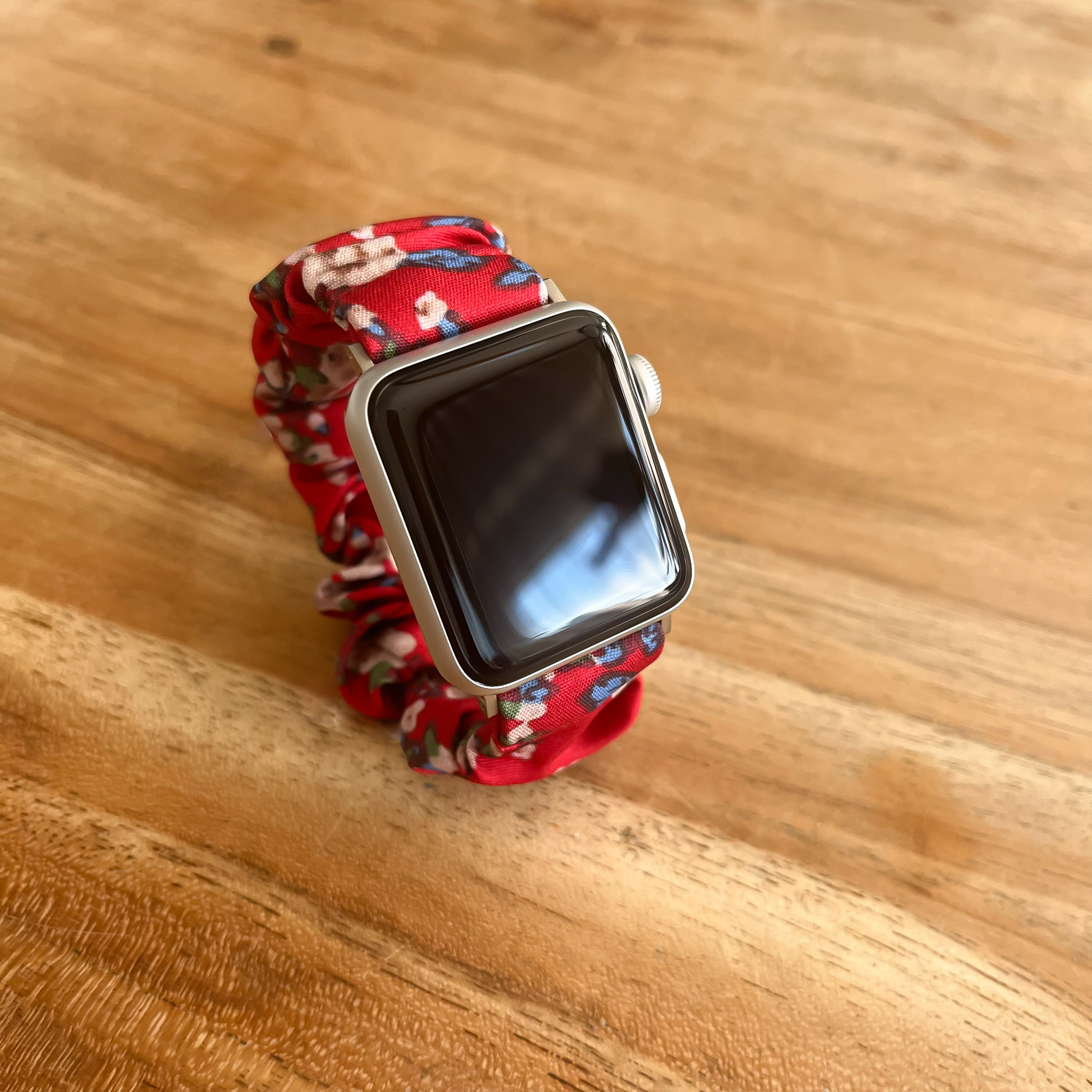 Apple Watch Nylon Scrunchie Strap - Red With Flowers