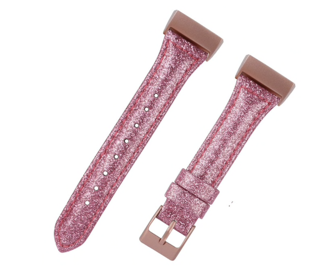 Fitbit Charge 3 &Amp; 4 Leather Glitter Strap - Pink